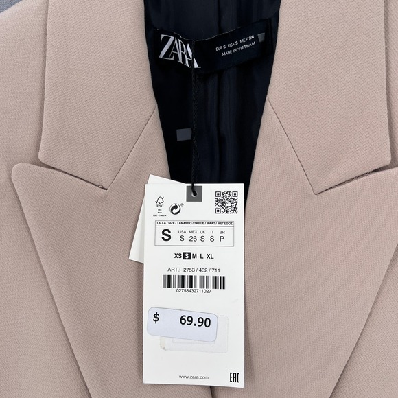 ZARA Oversized Double Breasted Blazer Womens Small Tan Long Sleeve Peaked Lapel - Picture 13 of 16